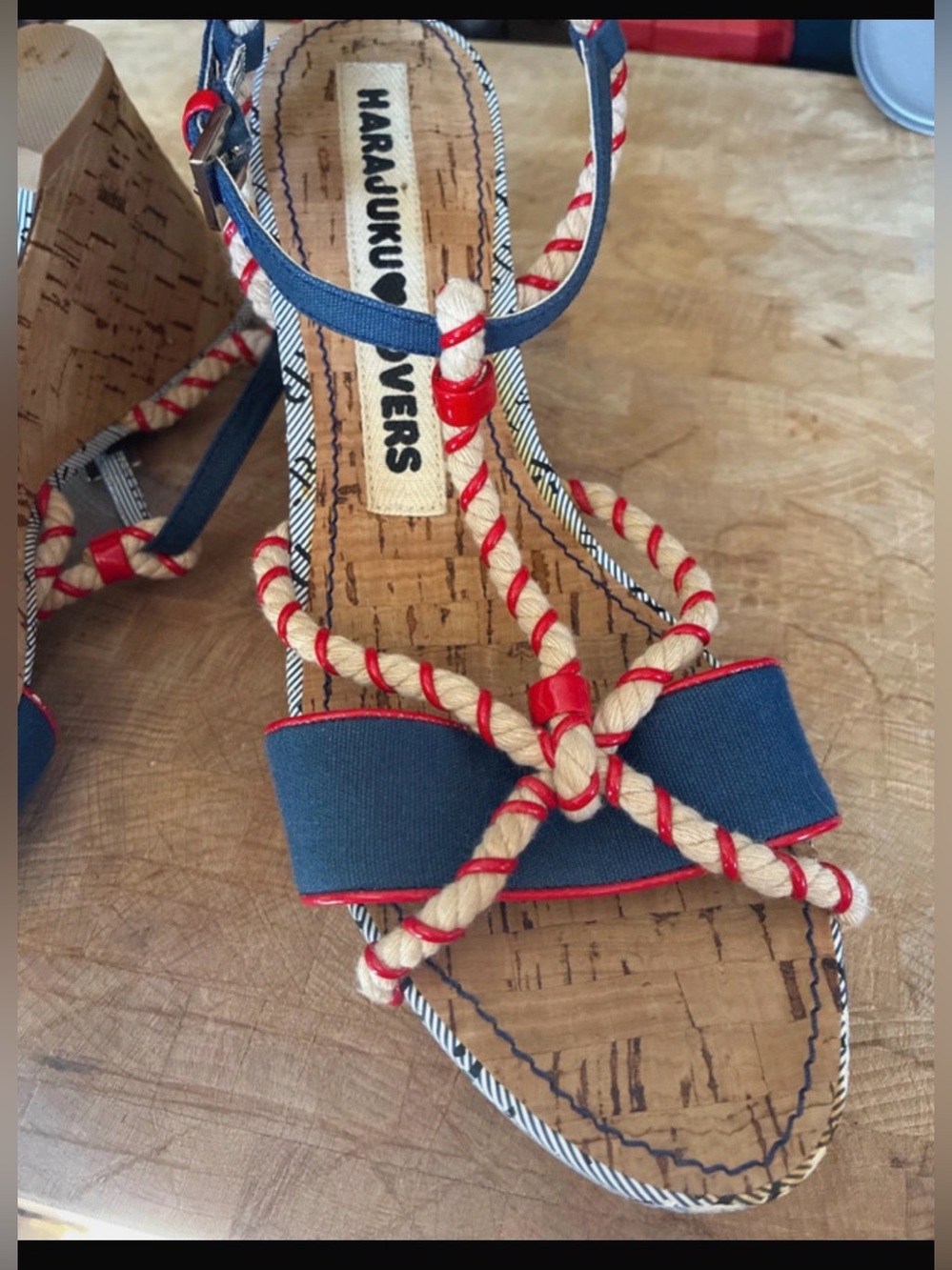 Harajuku Lovers Navy, Red & Cream Nautical Rope Wedge Sandals
